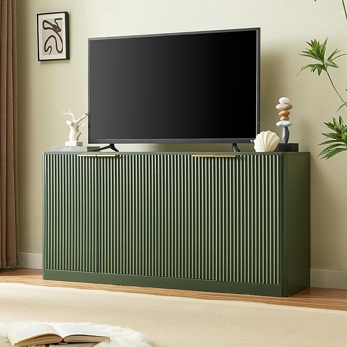 Ball & Cast 59" Fluted Buffet Cabinet Sideboard with Storage, Large Accent Cabinet with 6 Doors,Wood Mid Century Modern Sideboard for Living Room and Kitchen (59" W*27.7" H*15.7" D),Green