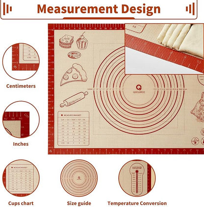 Silicone Baking Pastry Dough Mat - 32x24Inch Extra Large Cookie Bread Rolling Mats Sheet, Nonstick Kitchen Counter Kneading Board, Thick Reusable Pie Cookies Pizza Fondant Making Matt with Measurement