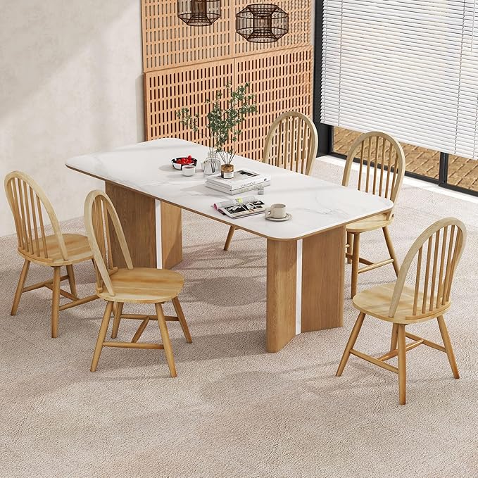 Safeplus 18" Oak Dining Chairs Set of 2, Wood Windsor Chair with Spindle Back for Country Farmhouse Kitchen Island