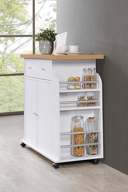 Hodedah Import Kitchen Island with Spice Rack and Towel Rack, White,