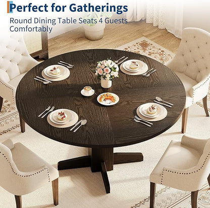 IDEALHOUSE Round Dining Table for 4-6 People, 47" Wood Kitchen Table with Sturdy Pedestal Base, Farmhouse Circle Dinner Tables for Dining Room, Living Room, Apartment, Black