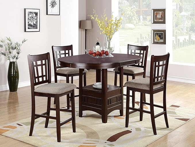 Set of 2 Brown Counter Height Chairs for Dining Room, Kitchen Island, Bar - Upholstered Cushioned Chairs with Unique Back Support