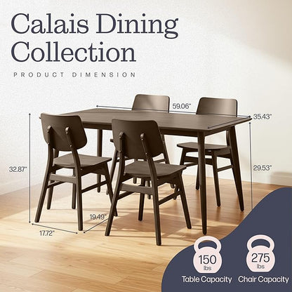 Alaterre Furniture Calais Dining – 5 Piece Dining Table Set for 4 with Chairs – Mid Century Modern 59-Inch Solid Wood Kitchen Table with 4 Chairs for Dining Room or Kitchen (Walnut Finish)