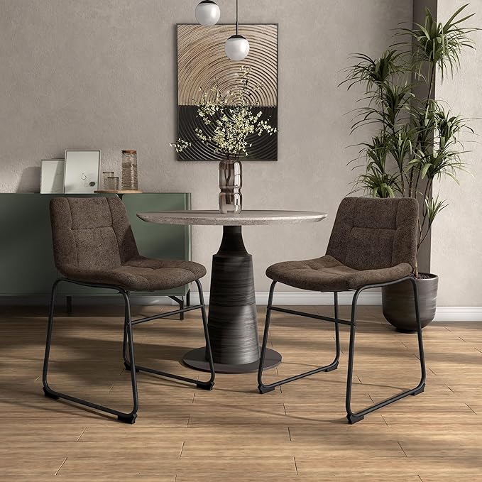 Furniture of America Veradis Modern Bentwood Dining Chairs Set of 2, Chenille Fabric Stool with Back and Metal Frame, Comfortable Upholstered Seating for Kitchen, Living Room, Brown, 30 inch