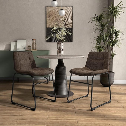 Furniture of America Veradis Modern Bentwood Dining Chairs Set of 2, Chenille Fabric Stool with Back and Metal Frame, Comfortable Upholstered Seating for Kitchen, Living Room, Brown, 30 inch