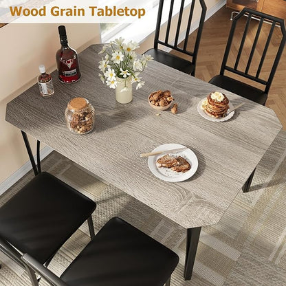 IDEALHOUSE Dining Table Set for 4, Kitchen Table Set of 4 with Upholstered Cushion Chairs, Dining Room Table Set with Kitchen Chairs, Easy to Assemble, Suitable for Apartment - (Cloud Gray)
