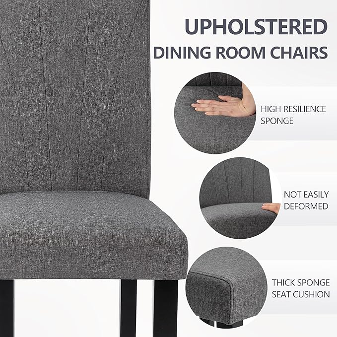 VECELO Upholstered Dining Chairs Set of 4, Modern Fabric and High Back & Solid Wood Legs, Parsons for Kitchen/Living Room- Dark Gray