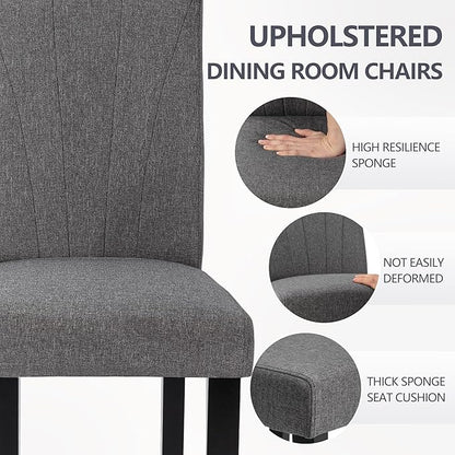 VECELO Upholstered Dining Chairs Set of 4, Modern Fabric and High Back & Solid Wood Legs, Parsons for Kitchen/Living Room- Dark Gray