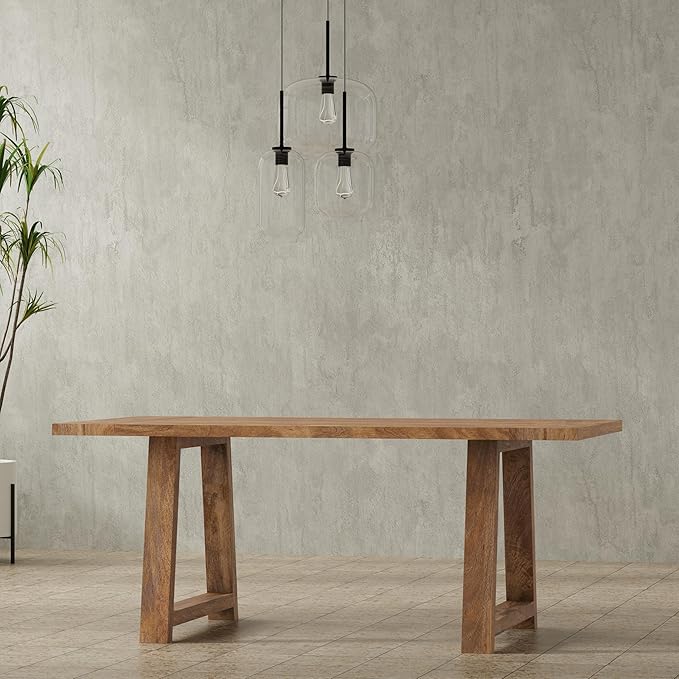 SIMPLIHOME Whitley Dining Table - 72 inch Wide Solid Mango Wood Rectangular Table in Burnt Wax, Modern Farmhouse Style for Dining Room or Kitchen with Extra-Thick Trestle Base, Seats 6