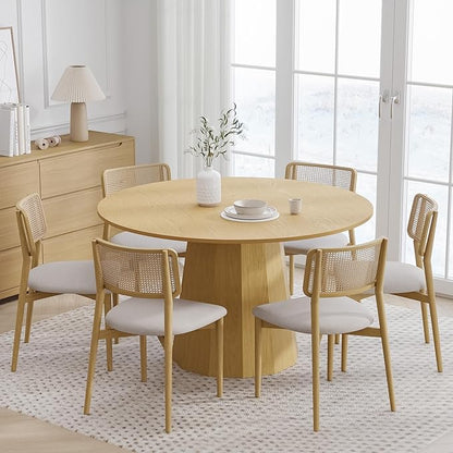 Casaphoria 52" Round Dining Table, Modern Wood Kitchen Table with Cone Shaped Strip Polygonal Base for Living Room & Dining Room, Easy Assembly Farmhouse Furniture for 4-6, Oak