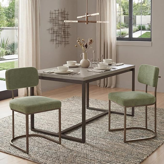 KISLOT Dining Chairs Set of 2, Upholstered Modern Kitchen Chairs with Ergonomic Backrest, Fabric Cushion & Wire Drawing Curve Metal Legs for Living Room, Restaurant, and Café, Green