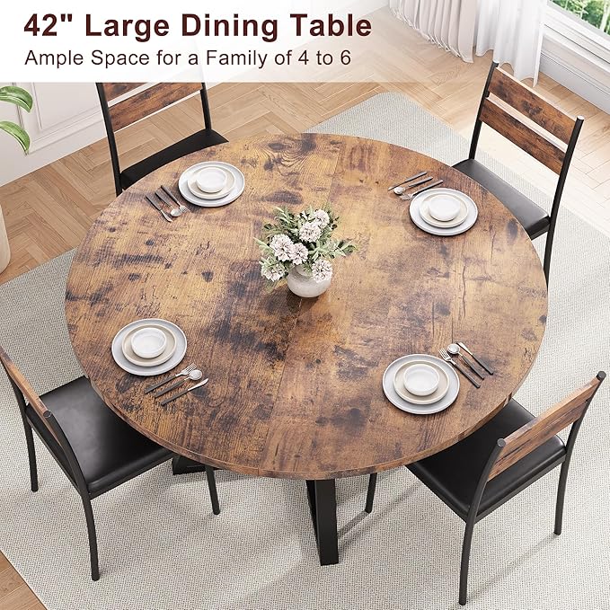 Jocoevol Round Dining Table for 4,Kitchen Dining Room Circle Dinner Pedestal Table,Space Saving Wood Kitchen & Dining Room Furniture (Vintage, 42In)