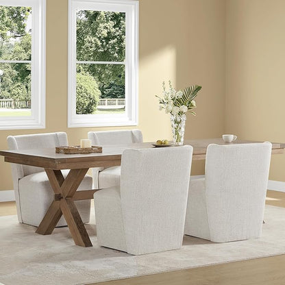 KISLOT Upholstered Dining Chairs Set of 2 with Casters, Wingback Modern Side Armless Deskchair with Rollers for Diningroom Bedroom Livingroom Reading Room, Linen Fabric