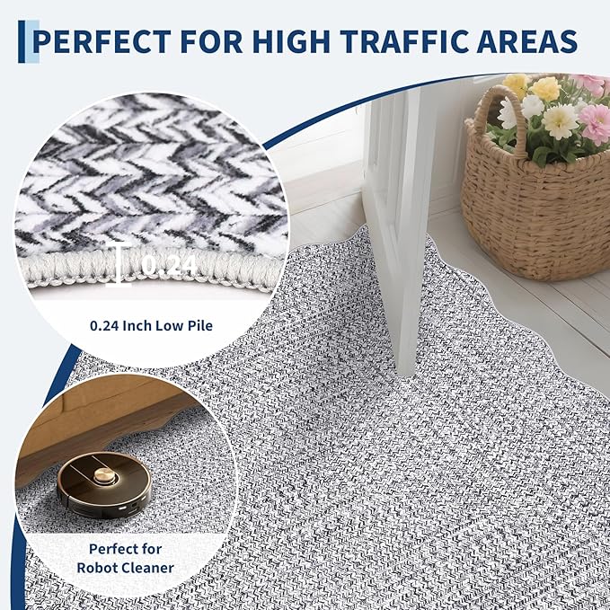 Imitation Braided Collection-Print 4x6 Rug Washable Area Rug Bedroom Rugs with Non Slip Rubber Backing, Farmhouse Soft Low Pile Rustic Accent Rug for Entrance Living Room Home Decor