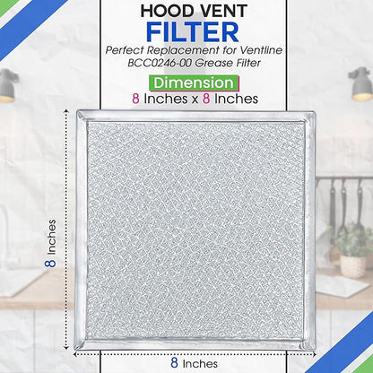 Bagean Stove Vent Filter 8x8 inch BCC024600 Compatible with Ventline Range Hood Filter Replacement for Kitchen Exhaust Fan - Aluminum Screen Blocks Grease & Filters Over Oven Air (1-Pack)