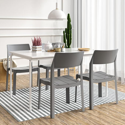 VECELO 4 Pack Plastic Dining Chairs, Stackable Patio Chairs for Indoor Outdoor Use in Kitchen, Poolside, No Assembly Required, Grey