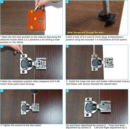 1 Inch Overlay Soft Close Cabinet Hinges, 6 Pack Slow Soft Close Hinges for Kitchen Cabinets Satin Nickel Hidden Self Closing Kitchen Cabinet Hinges for Cupboard