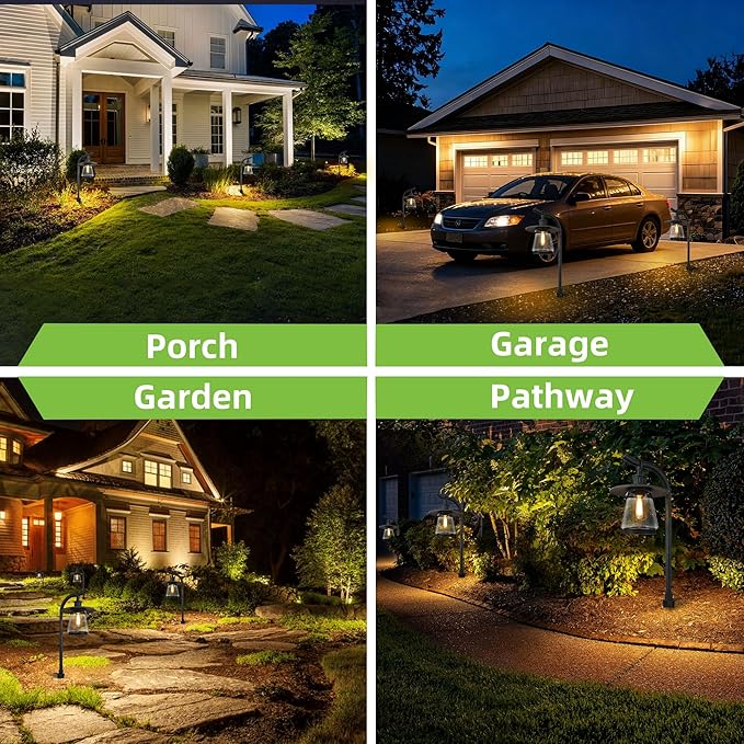 hykolity Low Voltage Landscape Path Lights, 12V-15V AC LED Outdoor Landscape Lighting with LED Bulb & Wire Connector, Zinc Aluminum Housing Pathway Lights for Yard Garden Walkway, 4 Pack, ETL Listed