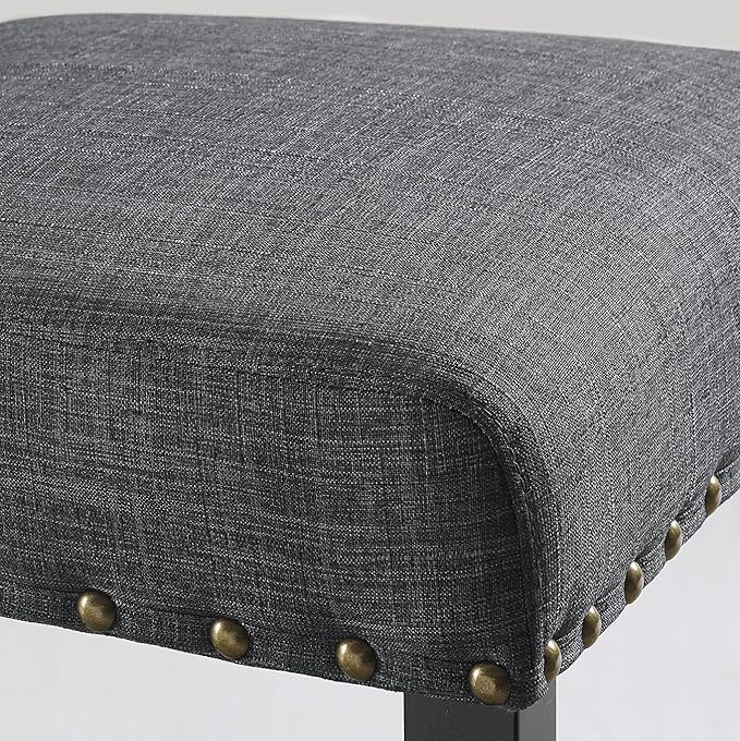 Roundhill Furniture Biony Gray Fabric Dining Chairs with Nailhead Trim, Pack of 2