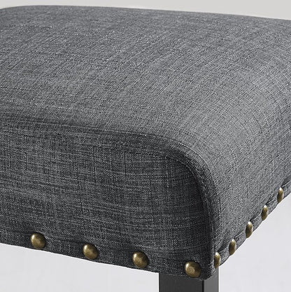 Roundhill Furniture Biony Gray Fabric Dining Chairs with Nailhead Trim, Pack of 2