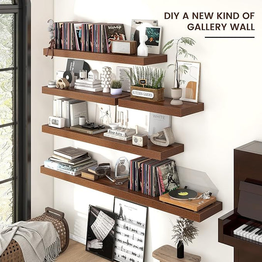 Venusmiles Floating Shelves for Wall, 48 Inch Wide x 12 Inch Deep Floating Shelves, Long Wood Floating Wall Shelf Shelves for Living Room Bathroom Bedroom Kitchen Home - (Walnut, 48" W x 12" D x 2" H)