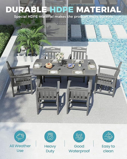 Ciokea Outdoor Patio Dining Chair, HDPE Oversized Porch Chairs with Wide Seat, All-Weather Durable Heavy-Duty Outdoor Furniture for Backyard, Poolside, Lawn & Garden, Grey