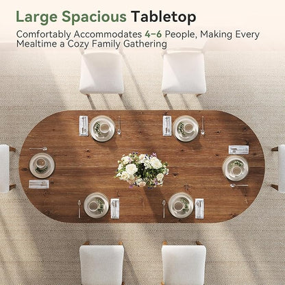 Solid Wood Oval Dining Table for 4-6, 63-Inch Wooden Farmhouse Kitchen Table with Sturdy Tapered Legs for Living Room, Dining Room,Office (Rustic Brown)