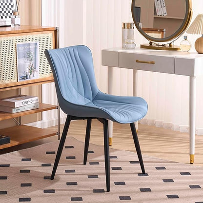 Kidol & Shellder Dining Chairs Set of 2, Mid Century Modern Kitchen Chairs with Black Metel Legs, PU Leather Upholstered Side Chair for Dining Room, Living Room, Lounge, Restaurant, Blue