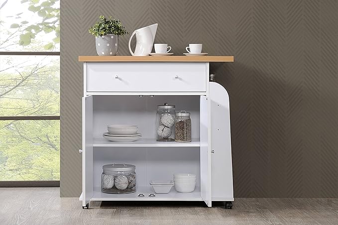 Hodedah Import Kitchen Island with Spice Rack and Towel Rack, White,