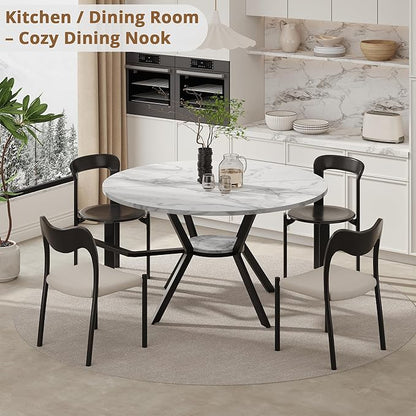42" Round Dining Table for 2-4, Modern Kitchen Table with Faux Marble Tabletop & Metal Legs, Space Saving Circle Table with Storage, Wood Kitchen & Dining Room Tables for Kitchen Dining Room