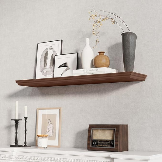 Fun Memories Floating Shelves 40 Inch Long, 9.3 Inch Deep Classic Crown Molding Floating Shelves for Wall, Rustic Wooden Shelves for Wall Decor Bathroom, Kitchen, Office, (Walnut, 1Pack)
