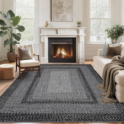 Imitation Braided Collection-Print Modern Washable Rugs 8x10 Area Rugs for Living Room Soft Bedroom Rug Farmhouse Large Rug Non Slip Stain Resistant Carpet for Nursery Dining Room 8'x10'