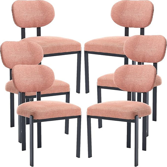 Set of 6 Modern Boucle Dining Chairs, Mid-Century Upholstered Chairs with Black Metal Legs, Ideal for Dining Room, Kitchen Island, Living Room, Bedroom, Home Office, Orange