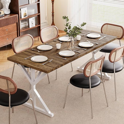 Farmhouse Dining Table for 6 People, 70.8 Inch Rectangular Wood Dining Table, Rustic Kitchen Table with Extra Heavy Duty Metal Legs for Dining Room-Oak