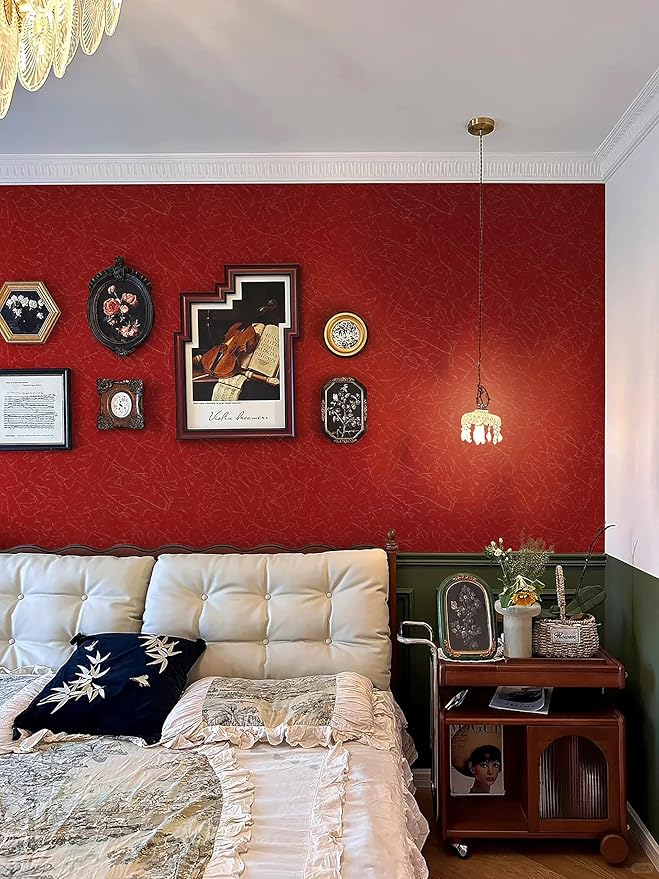 Safiyya Contact Paper Red Silk Wallpaper Textured Self Adhesive Wallpaper Peel and Stick for Bedroom Solid Color Decorative Wall Paper Vinyl Rolls 78.7"x 17.3"