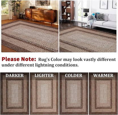 Printed Washable Area Rugs 5x7 Rug for Living Room Non Slip Modern Soft Area Rug for Bedroom Farmhouse Braided Throw Rugs Contemporary Stain Resistant Carpet for Dining Room 5'x7' Dark Brown