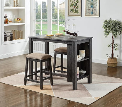 GTU Furniture 3-Piece Elegant Wood Veneer Counter Height Top Kitchen Dining/Bar Table Set with Backless Barstools(1xTable+2xBarstool)