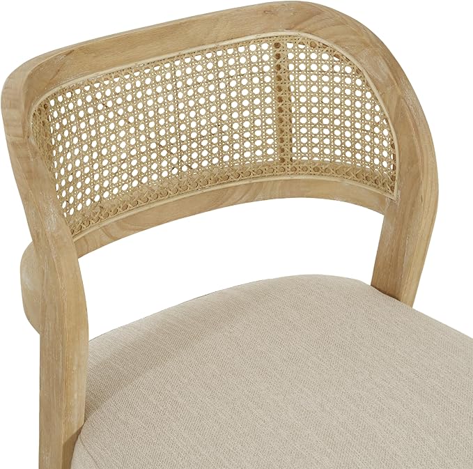Christopher Knight Home Selwyn Dining Chairs Set of 2, Modern Dining Chair with Fabric Upholstery and Curved Back, Rubberwood Frame Kitchen Chairs with Cane Webbing, Accent Chairs, Beige+Natural