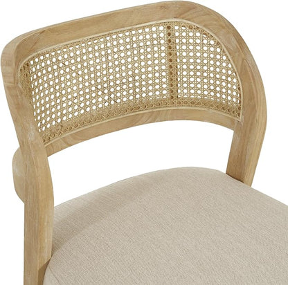 Christopher Knight Home Selwyn Dining Chairs Set of 2, Modern Dining Chair with Fabric Upholstery and Curved Back, Rubberwood Frame Kitchen Chairs with Cane Webbing, Accent Chairs, Beige+Natural