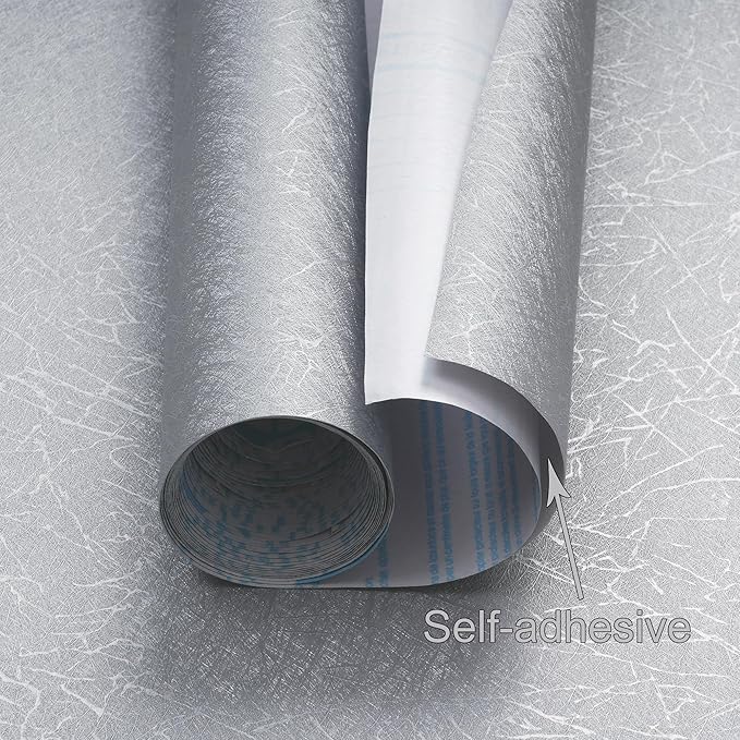 Safiyya 17.3 inch X 78.7 inch Peel and Stick Wallpaper Silver Grey Silk Wallpaper Textured Removable Wall Paper Embossed Self Adhesive Contact Paper for Walls Vinyl Rolls