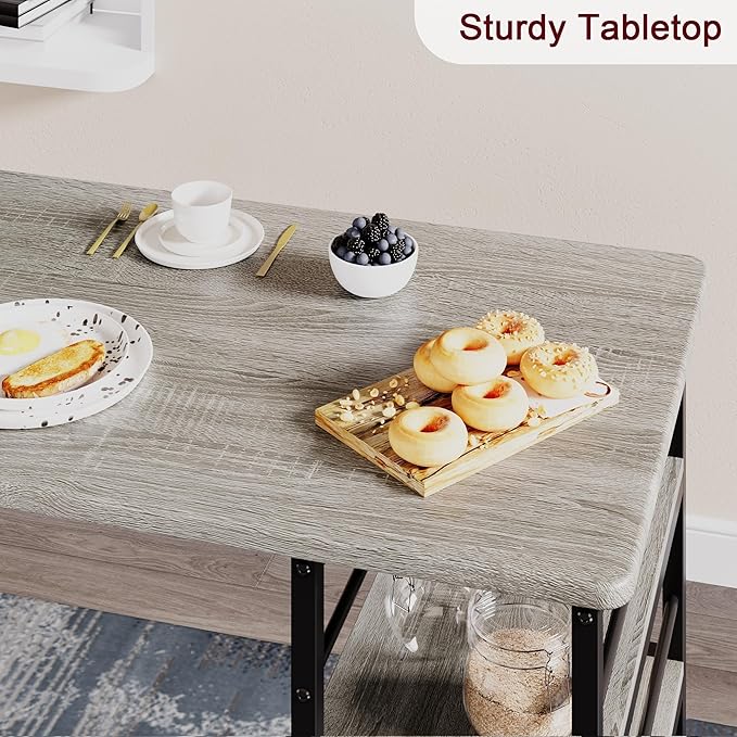 Dining Table Set for 2, 3-Piece Bar Table Set with 2 Stools, Space-Saving Counter Height Dining Set with 3-Tier Storage Shelves for Small Kitchens, Apartments, Breakfast Nooks