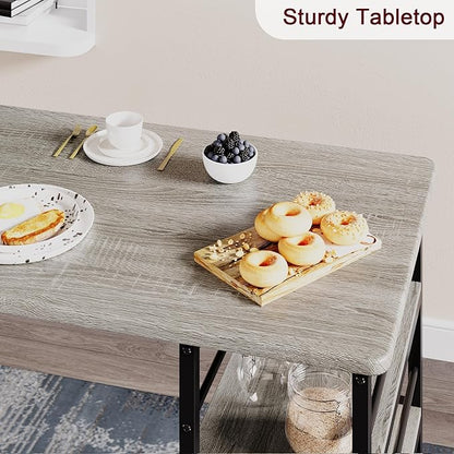 Dining Table Set for 2, 3-Piece Bar Table Set with 2 Stools, Space-Saving Counter Height Dining Set with 3-Tier Storage Shelves for Small Kitchens, Apartments, Breakfast Nooks