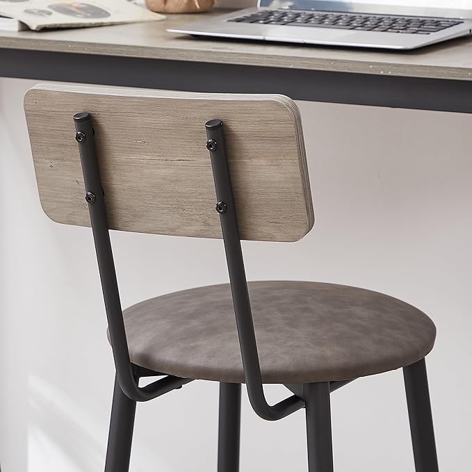 Square Bar Stool Table Set of 2, Dinner Table Set Upholstered Seat with Backrest, Comfortable PU Padded Seat, Height Coffee Kitchen Table Set with Strong Iron Frame Supports 350 lbs, Rustic Brown