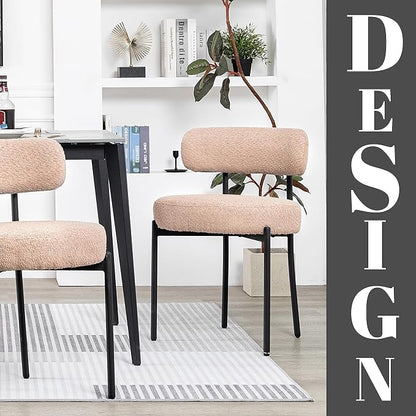 DYHOME Boucle Dining Chairs Set of 4, Upholstered Kitchen Dining Room Chairs, Side Chairs with Thick Cushions and Metal Legs for Kitchen Living Room, Camel Color