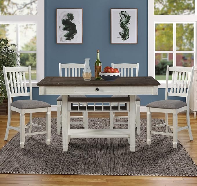 Lexicon Saratoga 5-Piece Counter Height Dining Set, Rosy Brown/Antique White