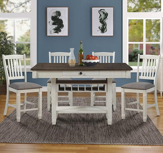 Lexicon Saratoga 5-Piece Counter Height Dining Set, Rosy Brown/Antique White