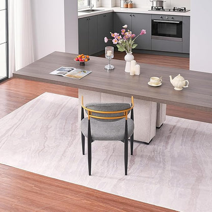 Modern Upholstered Accent Chair Set of 2 with Gold Accented Armrests, Ergonomic Barrel Back, Padded Fabric Seat, Metal Frame for Dining Room, Kitchen Island, Counter, Office (Grey,Dining Chair)