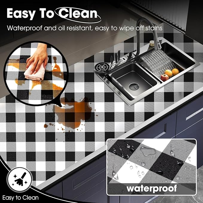 Drawer and Shelf Liner, Non-Slip Kitchen Cabinet Liners Non-Adhesive Thick Strong Grip Waterproof Washable Mats Protect Dresser Shelves Cupboard Bathroom Cabinets, Buffalo Plaid, 18 in X 10 FT