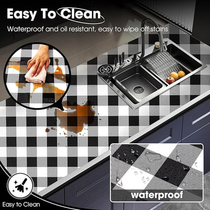 Drawer and Shelf Liner, Non-Slip Kitchen Cabinet Liners Non-Adhesive Thick Strong Grip Waterproof Washable Mats Protect Dresser Shelves Cupboard Bathroom Cabinets, Buffalo Plaid, 12 in X 30 FT