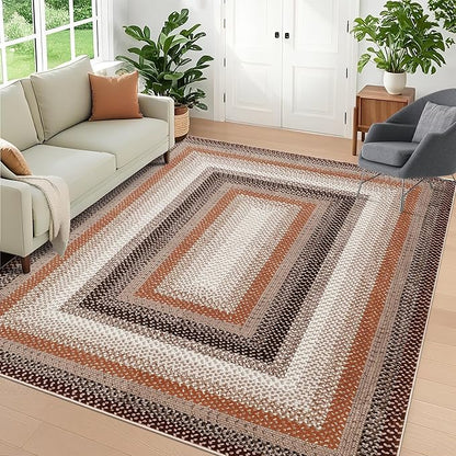 Imitation Braided Collection-Print Living Room Rug 5x7 Area Rugs Washable Bedroom Rug Modern Large Area Rug Non Slip Throw Rugs Farmhouse Soft Low Pile Stain Resistant Carpet for Dining Room